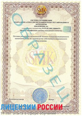 Образец сертификата соответствия (приложение) Красноуральск Сертификат ISO 13485